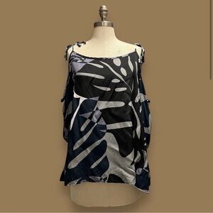 Manuhealii Cold Shoulder Monstera Blouse Size XL Rayon